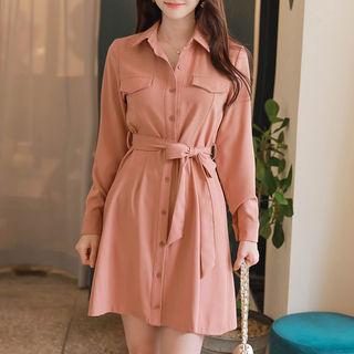 Flap-detail Tie-waist Shirtdress