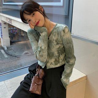 Tie-dyed Long-sleeve Cropped Top As Shown In Figure - One Size