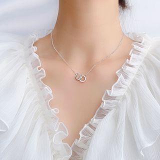 Rhinestone Interlocking Hoop Pendant Necklace 1 Pc - Necklace - Silver - One Size