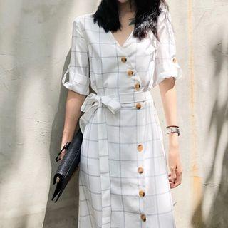 Single-breasted Lace-up Dress