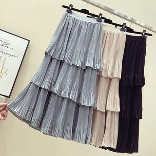Satin A-line Midi Tiered Skirt