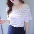 Laced Stripe Linen Blend T-shirt