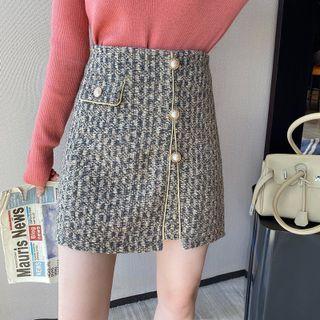 Faux Pearl Button Mini Pencil Skirt