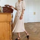 Double-breasted Puff-sleeve Shirtdress With Sash Light Beige - One Size