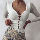 Long-sleeve Loop Button Top