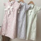 Sleeveless Bow Panel Plaid Qipao Dress