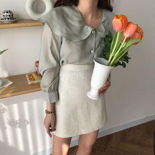 Ruffle Collar Blouse Pea Green - One Size