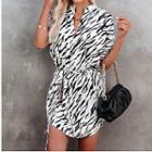 Elbow-sleeve Zebra Print Dress