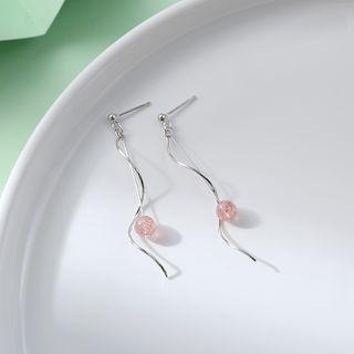 925 Sterling Silver Swirl Fringed Drop Earring Strawberry - Pink - One Size