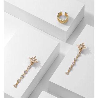 Set: Rhinestone Star Dangle Earring + Cuff Earring