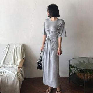Twist Waist Plain Dress