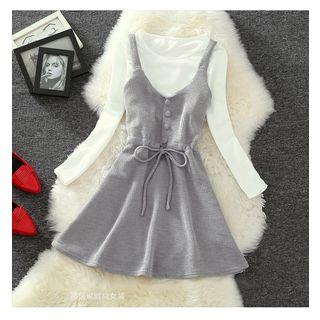 Long-sleeve T-shirt / Sleeveless A-line Mini Dress / Paneled Printed T-shirt / Set