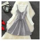 Long-sleeve T-shirt / Sleeveless A-line Mini Dress / Paneled Printed T-shirt / Set
