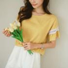 Crochet-trim Linen Blend T-shirt