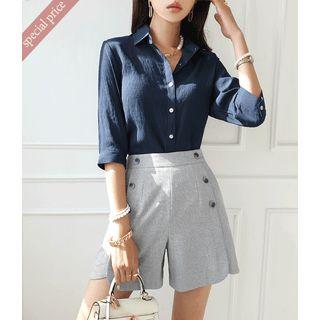 Elbow-sleeve Color Shirt