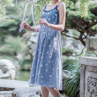Mesh Overlay Rabbit Print Sleeveless Dress