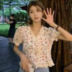 Puff-sleeve Ruffled Floral Blouse