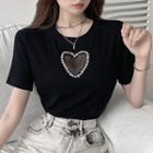 Short-sleeve Rhinestone Cut-out T-shirt