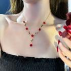 Rose Necklace 1pc - Gold & Red - One Size