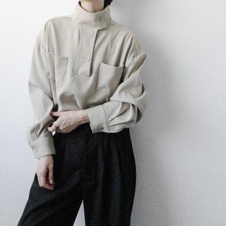 Long Sleeve Stand Collar Cargo Shirt