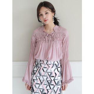 Tie-neck Shirred Empire Blouse