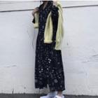 Printed Long-sleeve Maxi Dress Black - One Size