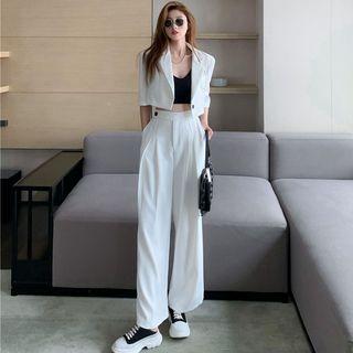 Short-sleeve Cropped Blazer / Wide Leg Dress Pants