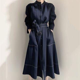 Contrast Stitching Shirt Dress
