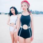 Contrast Trim Cut Out Front Swimsuit