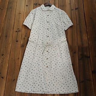 Tie-waist Floral Shirtdress