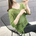 Elbow-sleeve V-neck Cutout Knit Top