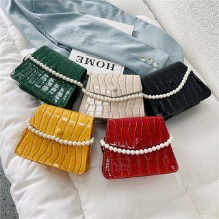 Faux Pearl Croc Grain Patent Crossbody Bag