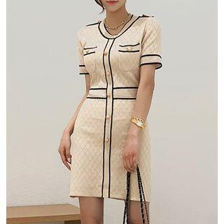 Short-sleeve Contrast Trim Mini Dress White - One Size