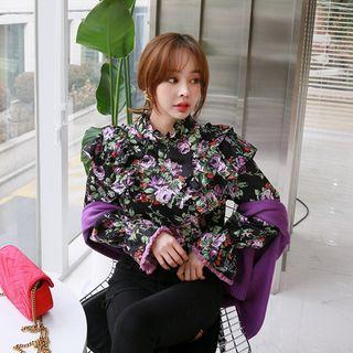 High-neck Ruffled Rosette Blouse
