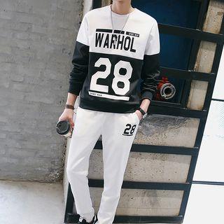 Set: Printed Two-tone Sweatshirt + Sweatpants