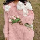 Collared Ribbon Sweater Pink - One Size