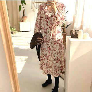 Floral Printed V-neck Dress White - One Size