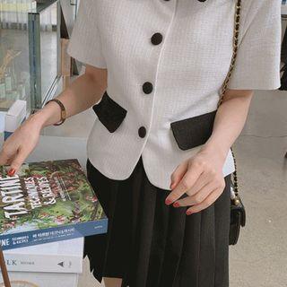 Short-sleeve Contrast-trim Jacket White - One Size