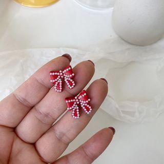 Sterling Silver Ribbon Stud Earring Stud Earring - 1 Pr - Red - One Size