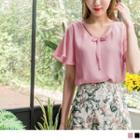 Flutter Sleeve Bow Accent Chiffon Top