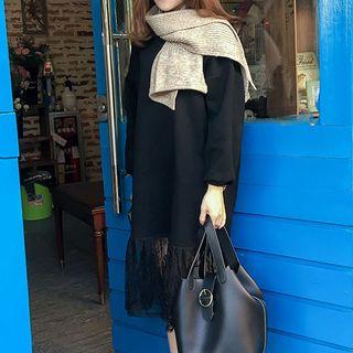 Lace Panel Long-sleeve Sweat Dress