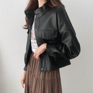 Balloon-sleeve Faux-leather Jacket