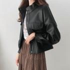 Balloon-sleeve Faux-leather Jacket