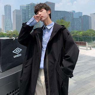 Long-sleeve Plain Hooded Long Jacket