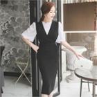 V-neck Slit-hem Jumper Dress