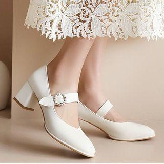 Chunky Heel Faux Pearl Hoop Sandals