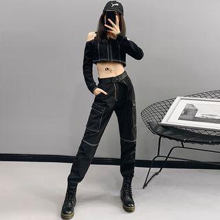 High-waist Stitched Cargo Jogger Pants