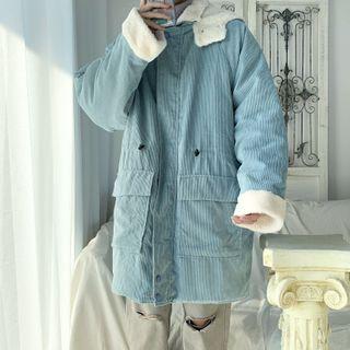 Shearling Panel Corduroy Coat