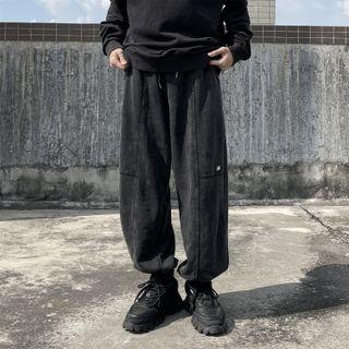 Washed Gathered Cuff Wide-leg Pants