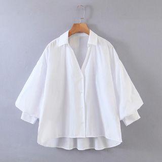 V-neck Buttoned Oversized Blouse
